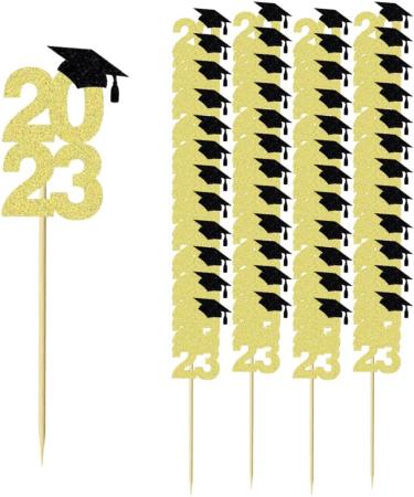 Graduation Cake Topper 48Pcs Gold Glitter 2023 Graduation Cupcake Toppers Class Of 2023 Grad Cake Picks Decorations For 2023 Graduation Party Supplies - Buy Online on GoSupps.com