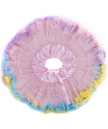 Women's Elastic Waist Chiffon Petticoat Puffy Tutu Tulle Skirt in Pink Rainbow - Buy Online on GoSupps.com