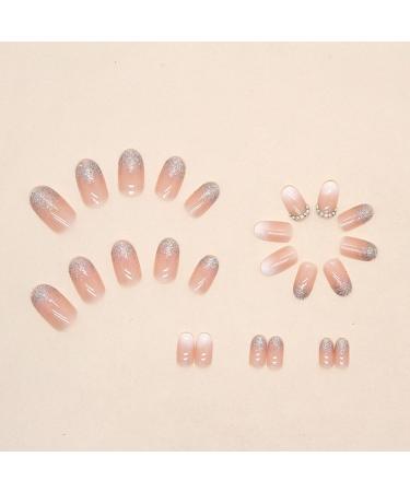 24pcs Pink Glitter Oval False Nails with Rhinestone - Press On Nails for Women and Girls | Full Cover Acrylic Fake Nails - Removable Glue-on Nail Art Accessories - Buy Online on GoSupps.com