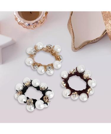 KKNEKKI Hair Scrunchie Beads - Elastic Headband with Faux Pearls and Crystals for Girls - 3 Colours: Black Brown Beige - Buy Online on GoSupps.com