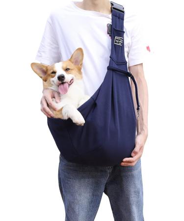 Petcute Sling Dog Carrier Bag for Small Dogs - Adjustable Padded Shoulder Strap Safety Buckle Front Pocket - Comfortable & Stylish Blue Pet Hand Spinning Carrier - Buy Online on GoSupps.com