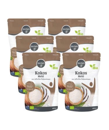 6 x borchers organic premium coconut flour | for cooking and baking | high in fibre | protein source | deoiled | vegan 400 g (6 x 400 g)