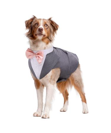 Dog Smoking Suit and Bandana Set Pet Formal Wedding Party Clothing Wedding Wedding Fly Tie Tie Shirt Adjustable for Wedding Birthday Fest Halloween Christmas Costumes (Gray L) L (1 Sack) Gray