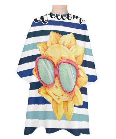 Summer Sunflower Barber Cape Salon Hair Cutting Cape for Women Men Kids Adults Haircut Cape with Adjustable Elastic Neckline Hairdressing Stylist Cape Gown Accessories Funny Geometric Stripe Navy Blue
