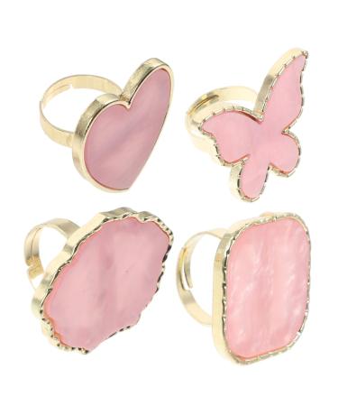 4pcs Japanese Imitation Shell Ring Rings Tool Ring Manicure Pallets Nail Color Mixing Trays Nail Art Mixing Tray Nail Polish Holder Ring Color Plates Zinc Alloy Heart Palette Pink