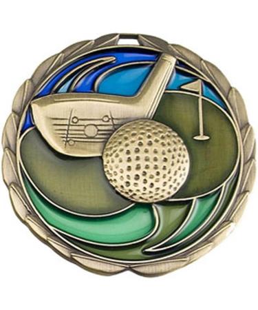 Golf Color Medal - 2.5 Tournament Medallion with American Flag Ribbon GOLD - Buy Online on GoSupps.com