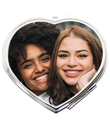 Meliya Personalized Photo Makeup Mirror Custom Picture Mirror Compact Carry-on Travel Mirror with Gift Box for Her Love Heart
