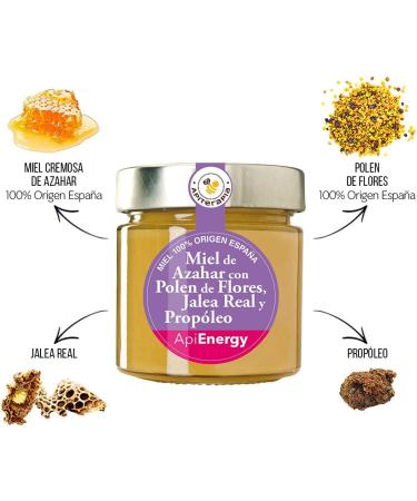 Apitherapy - Miel ApiEnergy Miel de Fleurs d'Oranger cr meux avec Pollen de Fleurs Gel e Royale et Propolis - 300g - Buy Online on GoSupps.com