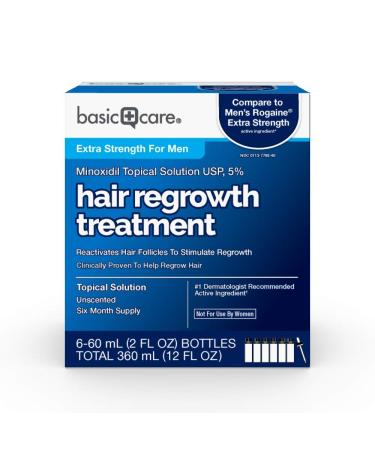 Amazon Basic Care Minoxidil Topical Solution USP, 5 Percent, Hair Regrowth Treatment for Men, Extra Strength, 2 Fl Oz (Pack of 6)