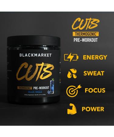 BLACKMARKET CUTS Pre Workout - Flavored Energy Powdered Drink Mix for Men & Women, Great for Muscle Definition, Thermogenic, Creatine Free, (Blue Razz, 30 Servings) Blue Razz 8.47 Ounce (Pack of 1) - Buy Online on GoSupps.com