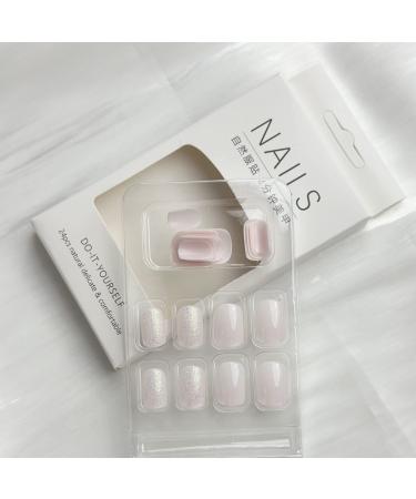 24Pcs Glitter Short Square Fake Press on Nails - Glossy Full Cover Stick on Nails - Buy Online on GoSupps.com