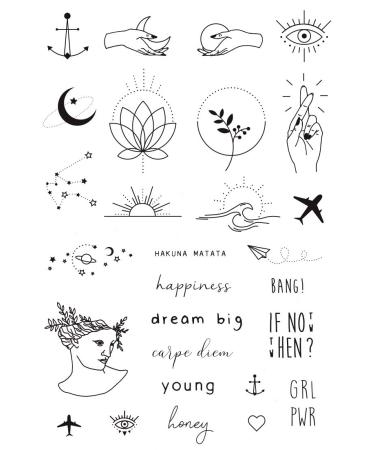 Temporary Tattoo Set By Tatsy  The Simple Set  For Women and Men  Original  Unique Design  Cover Up  Modern  Hipster  Minimalistic Tiny  Urban  Writing  Stars  Anchor  Heart  Hands  Waterproof Tattoos