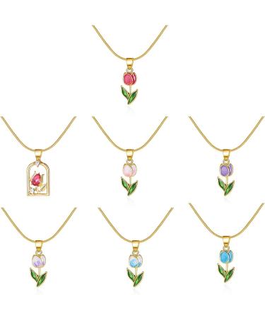 KUAIYIJU Simple Tulip Flower Pendant Necklace - Stylish Clavicle Chain Jewelry in Blue for Fashion Lovers - International Shipping Available - Buy Online on GoSupps.com