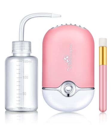 3 Pieces USB Mini Portable Fans Rechargeable Electric Handheld Air Conditioning Lash Shampoo Brushes Nose Blackhead Facial Cleaning Brush Plastic Wash Bottle (Pink)