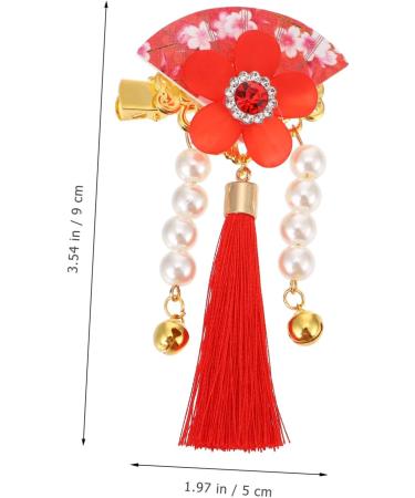 Housoutil 1 Pair Hair Accessories Tassel Flower Hair Clip Floral Hair Grip Children Tassel Hairpins Chinese Style Hair Clips Kids Hair Clips Red Issue Card Zinc Alloy - Buy Online on GoSupps.com