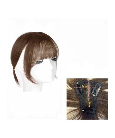 Bangs Clip in Bangs Transparent Swiss Lace Human Hair Bangs Clip In Fringe Hairpieces Extension For Women Breathable Remy Hair Bangs for Women Curved Bangs for Daily Wear (Color : 7x9 Brown)