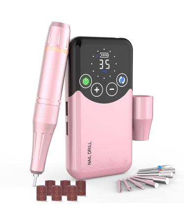 ANBEISTEE Professional Rechargeable Nail Drill with 35000 RPM Touch Screen Control Portable Electric Nail File Set for Manicure/Pedicure/Shaping/Carving/Polishing Pink Rosa