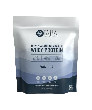 Taha Health & Nutrition Vanilla Flavored Whey Protein Concentrate Powder 25g Protein 140 Calories 2g Sugar | New Zealand Grass-Fed Free-Range Dairy | Gluten and Soy Free Keto Kosher | 2LB Vanilla 2 Pound