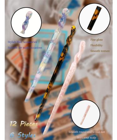 12-Piece Leopard Shell Print Hair Sticks for Long Hair | Acetate Chinese Hair Styling Accessories for Women and Girls - Buy Online on GoSupps.com