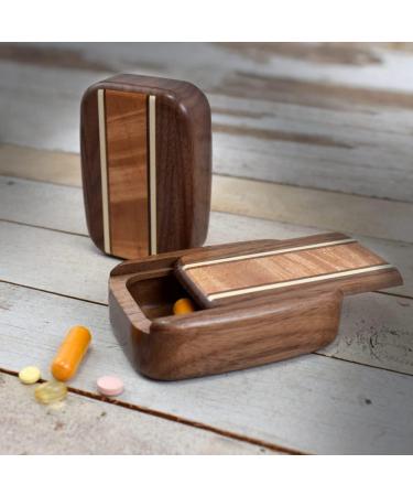 Shop American Made Pocket-Sized Pill Box - Walnut Wood & Burl Maple | Premium Quality - Buy Online on GoSupps.com