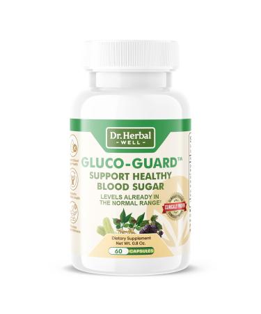 DR. HERBAL WELL Gluco-Guard with Ginseng Plus Supplement Supports Healthy Blood Sugar Levels Already Within Normal Range. No Added Vitamins Minerals 100% Natural Ingredients (60 Capsules)