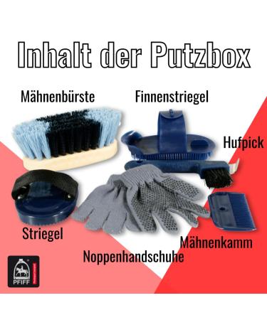 PFIFF 100576 Children's Grooming Box - 6-Piece Horse Care Kit in Blue | International Shipping Available - Buy Online on GoSupps.com