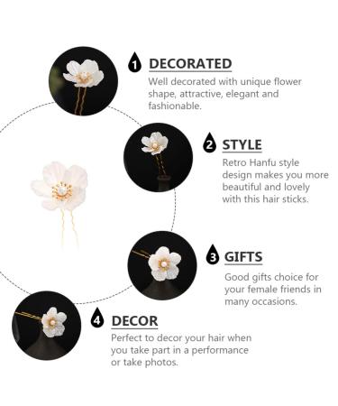 Lurrose 4pcs White Camellia Hairpins & Chopsticks | Retro Hair Accessories for Costumes - International Shipping Available - Buy Online on GoSupps.com