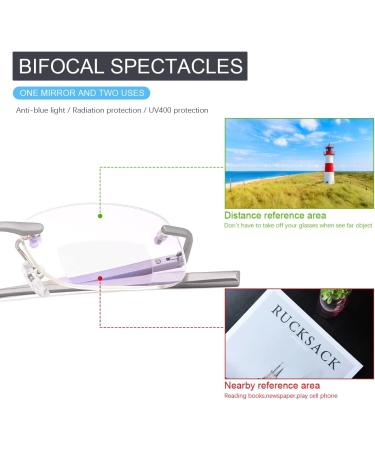 Yimi Rimless Bifocal Reading Glasses with Blue Light Filter Spring Hinge Women s Readers | Titan Alloy Silver 2.0x Magnification - Buy Online on GoSupps.com