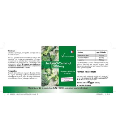 Indol-3-Carbinol 500mg - 90 Capsules - With Broccoli Powder Supplementary - Vegan | Vitamintrend  - Buy Online on GoSupps.com