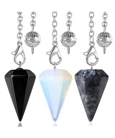 XIANNVXI 3 Pcs Crystal Pendulum Black Obsidian Labradorite Opal Pendulums for Divination Dowsing Pendulum Crystal Witch Gifts Spiritual Gifts Reiki Witchcraft Supplies D - Obsidian labradorite opalite