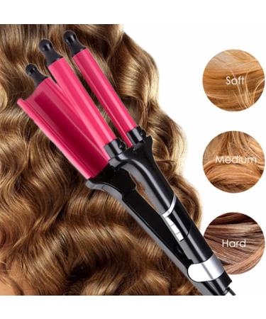 3 Barrel Hair Crimper Iron 0.78 Inch Ceramic Beach Hair Waver - LCD Display, Fast Heating Crimping Iron for Deep Waves - Valentines Gifts for Women - Buy Online on GoSupps.com