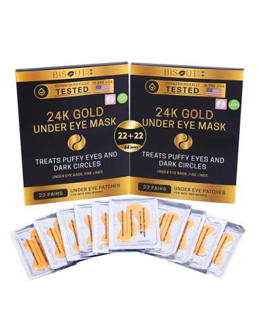 Bisou Bisou Bisou 24K Gold Under Eye Patches |Help To Reduce Dark Circles and Puffiness | Wrinkles Patches with Hydrogel | Collagen Eye Pad Improves Elasticity Self Care | 22 Pairs (Pack of 2)