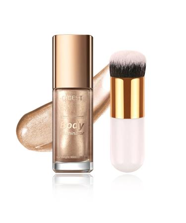 Body Shimmer Oil Shimmer Face Body Oil Luminizer Liquid Highlighter Makeup Moisturizing Smooth Body Glow Illuminator for All Skin Types with Makeup Brush - 02 Rose Gold 02rose Gold