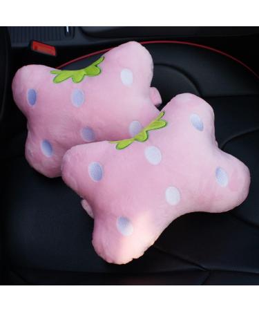 MissSoul 2Pcs Car Neck Headrest Pillow Set | Cute Pink Strawberry Design | Soft & Comfortable Head Cushion for Driving - Buy Online on GoSupps.com