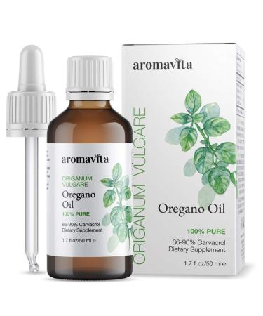 Aromavita Essential Oil of Oregano - 100% Pure Undiluted, Non GMO, Extra Strength Organic Greek Oregano Oil - Over 86% Carvacrol Oregano Extract Liquid Nutritional Supplement (1.7 FL.OZ/50ML) 1.7 Fl Oz (Pack of 1)