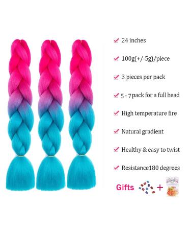 Fanfyfyu Ombre Braiding Hair - 3 Pack Kanekalon Jumbo Braid Extensions | 24 Inch Synthetic Hair for Box Braids (Peach-Marineblau) - Buy Online on GoSupps.com