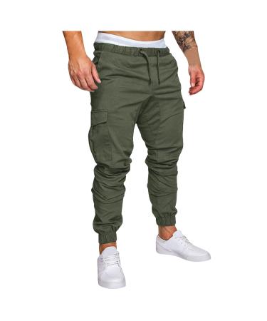 Mens Cargo Pants Casual Elastic Waist Drawstring Cargo Pants Zipper Workout Jogger Pants Work Combat Tactical Pants XX-Large A#green