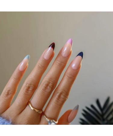 Justotry 24 Pastel Stiletto Nails to stick on short colored French press on nails pretty almond art nail fake nails medium fingernails artificial nails for women pastel & goth1 - Buy Online on GoSupps.com