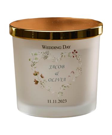 Personalised Large Double Wick Wedding Candle Gift with Watercolour Heart (Lemongrass & Coconut)