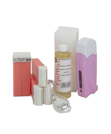 Epilwax Complete disposable wax hair removal set Roll-on Solo pink with a large wheel 100 ml of waxing cartridge-for legs armpits and body