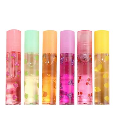 Uonlytech 6 Pcs Fruit Lip Balm Lip Gloss Essence Fruit Lipstick Lip Gloss With Fruit Roller Lip Oil Lip Glow Oil Natural Lipstick -lipgloss Base Plastic Fruit Girl