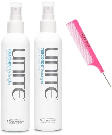 practice Comb + Un t 7 Seconds Detangler Leave-in Conditioner Hair Treatment Spray Seven 7seconds (w/SIeekshop Pink Comb) (8 oz / 236 mL (PACK OF 2 BOTTLES)) 125 ml (Pack of 2)