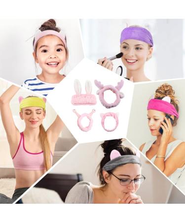 Pink Spa Makeup Headband 4-Pack for Women - Cute Animal Ear Face Wash Hairband - Elastic Coral Fleece Hair Bands - Cosmetic Shower Yoga Head Wraps (Pink) - Buy Online on GoSupps.com
