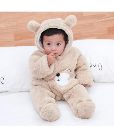Newborn Cartoon Bear Snowsuit | Infant Winter Coat Footed Romper | Khaki, 3-6 Months - Buy Online on GoSupps.com