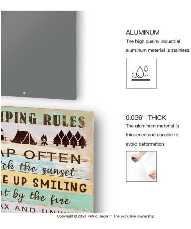 Putuo Decor Retro Camping Rules Wall Poster Sign - 12x8 Inches Aluminum Metal Plaque for Bar, Campsite, Lake House, Cabin - Buy Online on GoSupps.com