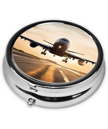 Airplane Printed Mini Round Pill Box | 3 Compartment Travel Pill Organizer | Portable Medicine Case for Home & Office - Buy Online on GoSupps.com