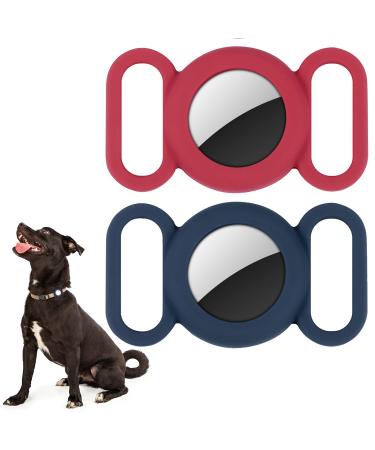 Airtag dog collar silicone cover for GPS tracking finders protective cover compatible with Apple Airtag safety and anti-loss dog collar cat loop pet accessories (blue-red)