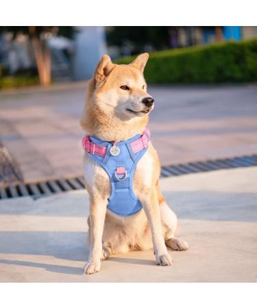 Phoepet No Pull Dog Harness | Reflective Vest with Soft Training Handle for Small to Large Dogs | Baby Blue & Pink - Medium Size - Buy Online on GoSupps.com