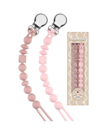 Kowlone Dummy Clips Boys Girls Silicone Soother Pacifier Chain Flexible Binky Holder Set with Texture for Teething Baby Unisex Newborn Dummies 1-Piece Design(Quartz Pink) A:Pink