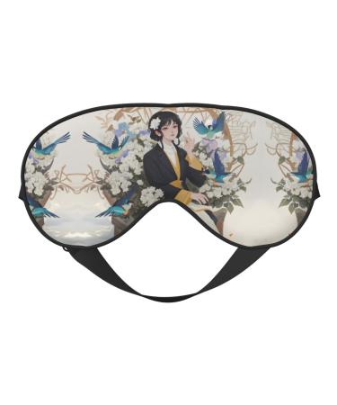 SSIMOO Gardenia Flowers Birds Print Ultra-Soft Light-Blocking Eye Mask for Optimal Comfort and Restful Sleep Black